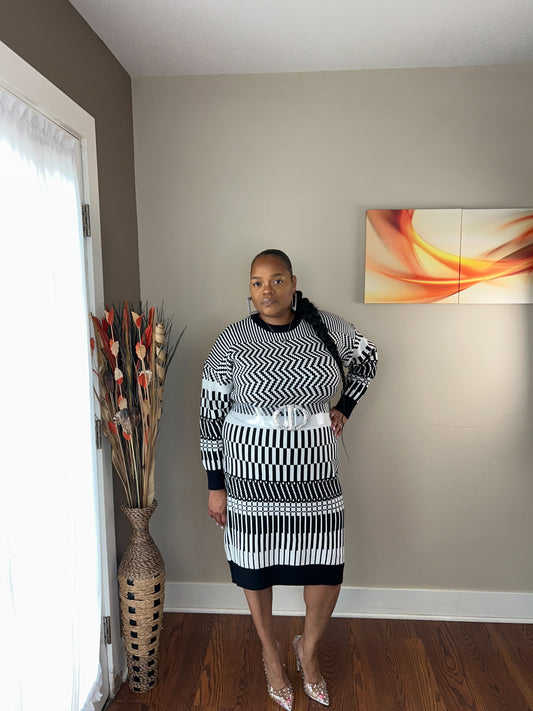 MY LIL' COZY SWEATER DRESS BLACK/WHITE