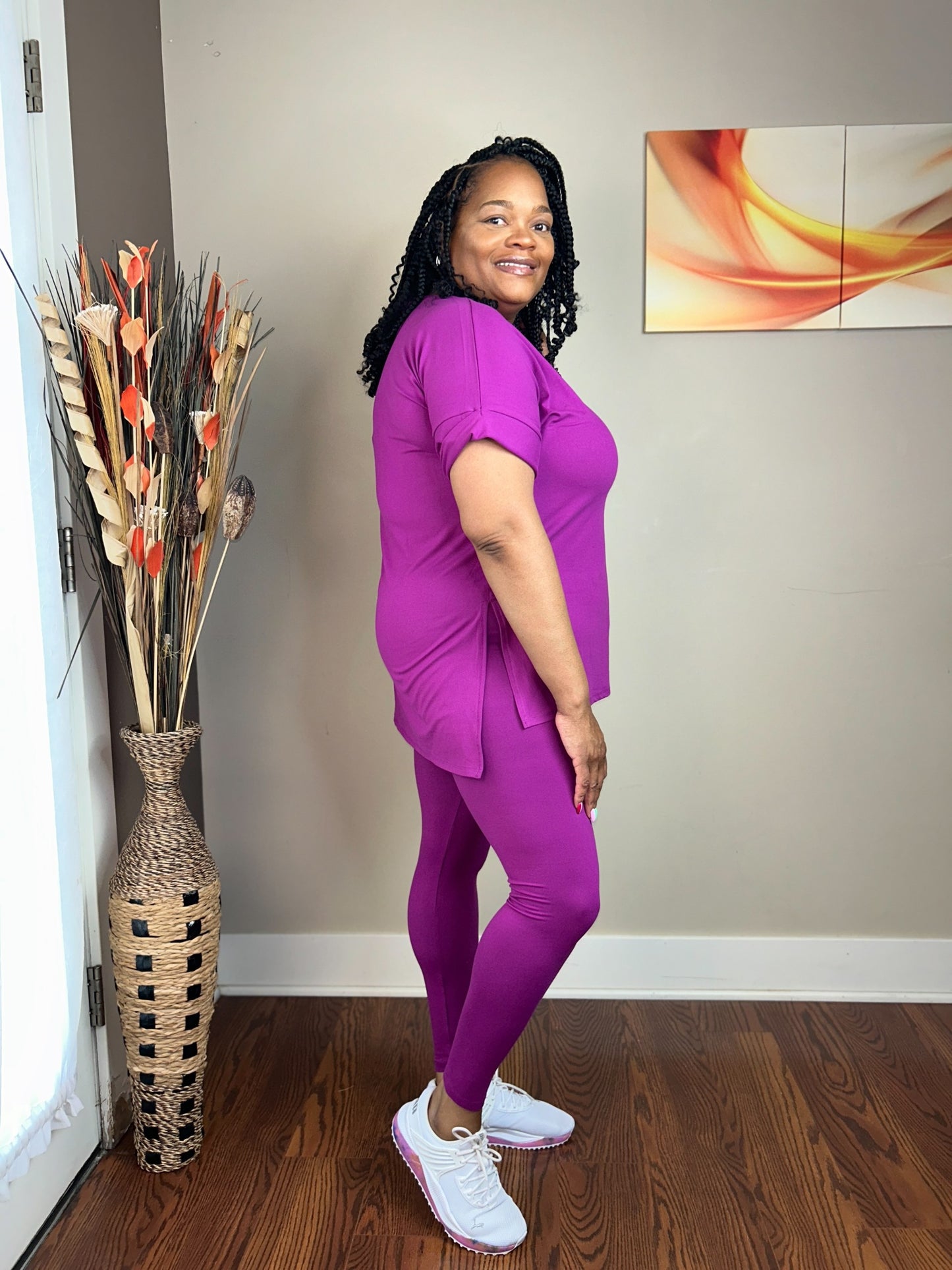 NOT SO BASIC PANT 2 PIECE SET CREW NECK PURPLE