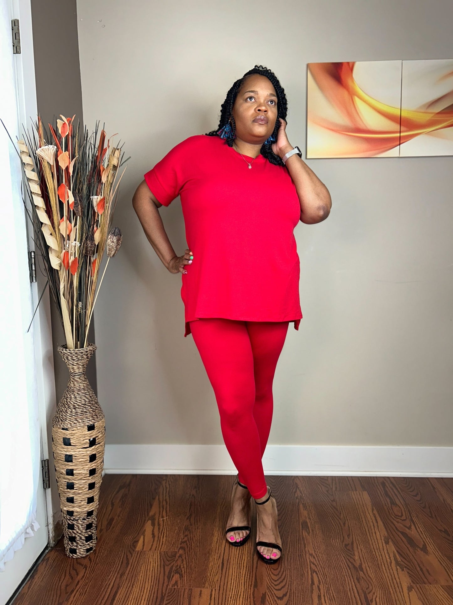 NOT SO BASIC PANT 2 PIECE SET CREW NECK RED