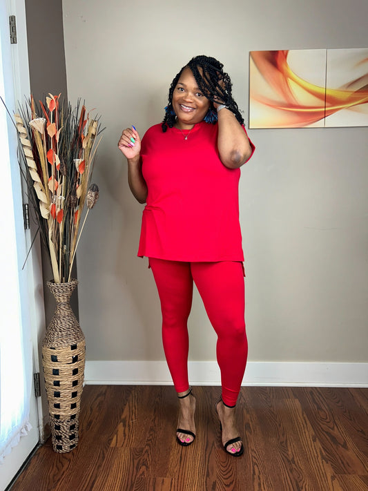 NOT SO BASIC PANT 2 PIECE SET CREW NECK RED